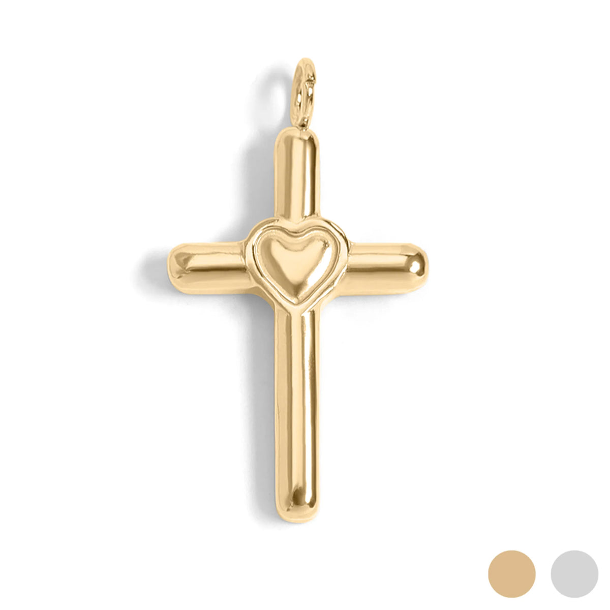 18K Gold PVD Cross with Heart Charm