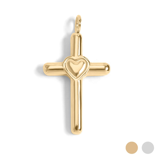 18K Gold PVD Cross with Heart Charm